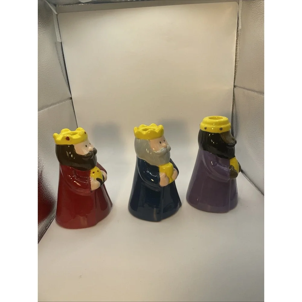 Three‎ 3 Wise Men Ceramic CHRISTMAS Candle Holders We Three Kings Magi Avon